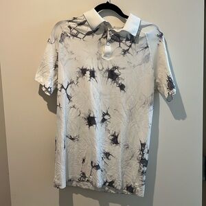 Fabletics Men's Training Day Golf Polo White and Gray Tie Dye | Size Medium